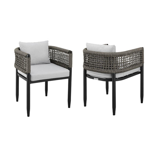 Armen Living - Alegria Outdoor Patio Dining Chair in Aluminum with Gray Rope and Cushions - Set of 2 - LCAFCHBL veiw 1