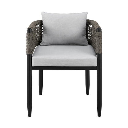 Armen Living - Alegria Outdoor Patio Dining Chair in Aluminum with Gray Rope and Cushions - Set of 2 - LCAFCHBL veiw 3
