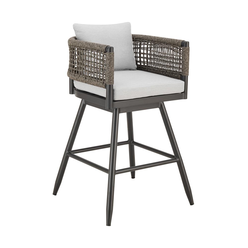 Armen Living - Alegria Outdoor Patio Swivel Bar Stool in Aluminum with Gray Rope and Light Gray Cushions - LCAFSWBABL30 veiw 1