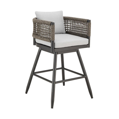 Armen Living - Alegria Outdoor Patio Swivel Bar Stool in Aluminum with Gray Rope and Light Gray Cushions - LCAFSWBABL30 veiw 1