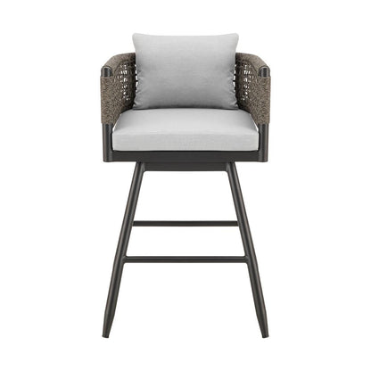 Armen Living - Alegria Outdoor Patio Swivel Bar Stool in Aluminum with Gray Rope and Light Gray Cushions - LCAFSWBABL30 veiw 2