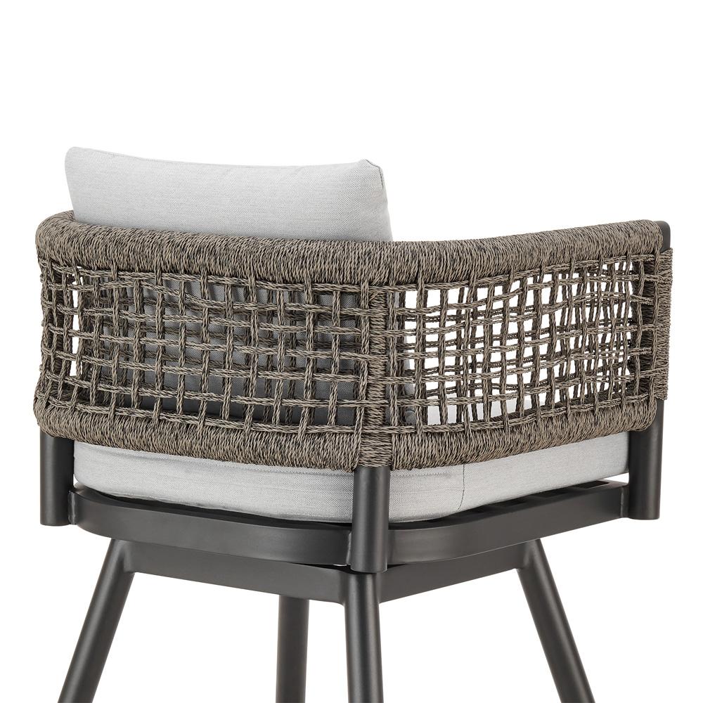 Armen Living - Alegria Outdoor Patio Swivel Bar Stool in Aluminum with Gray Rope and Light Gray Cushions - LCAFSWBABL30 veiw 5