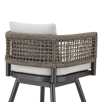 Armen Living - Alegria Outdoor Patio Swivel Bar Stool in Aluminum with Gray Rope and Light Gray Cushions - LCAFSWBABL30 veiw 5