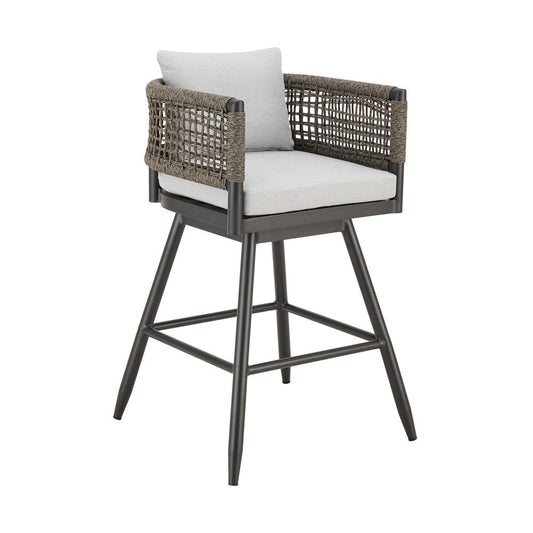Armen Living - Alegria Outdoor Patio Swivel Counter Stool in Aluminum with Gray Rope and Light Gray Cushions - LCAFSWBABL26 veiw 1