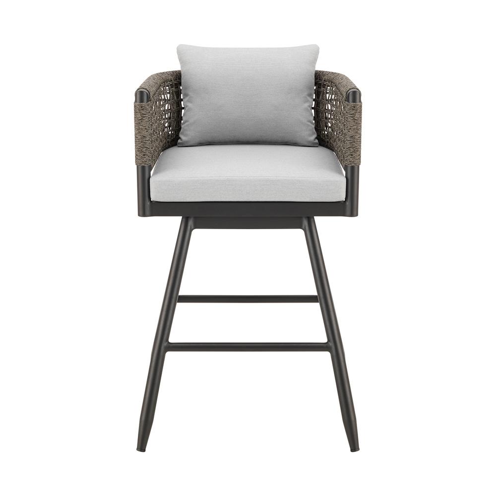 Armen Living - Alegria Outdoor Patio Swivel Counter Stool in Aluminum with Gray Rope and Light Gray Cushions - LCAFSWBABL26 veiw 2