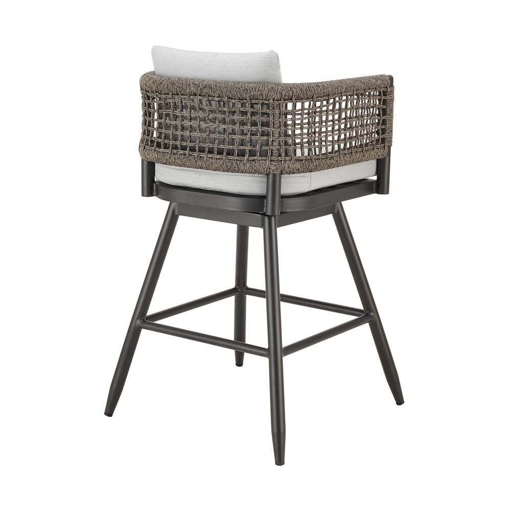 Armen Living - Alegria Outdoor Patio Swivel Counter Stool in Aluminum with Gray Rope and Light Gray Cushions - LCAFSWBABL26 veiw 3