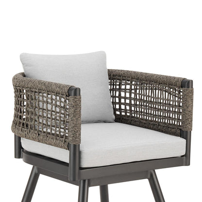 Armen Living - Alegria Outdoor Patio Swivel Counter Stool in Aluminum with Gray Rope and Light Gray Cushions - LCAFSWBABL26 veiw 4