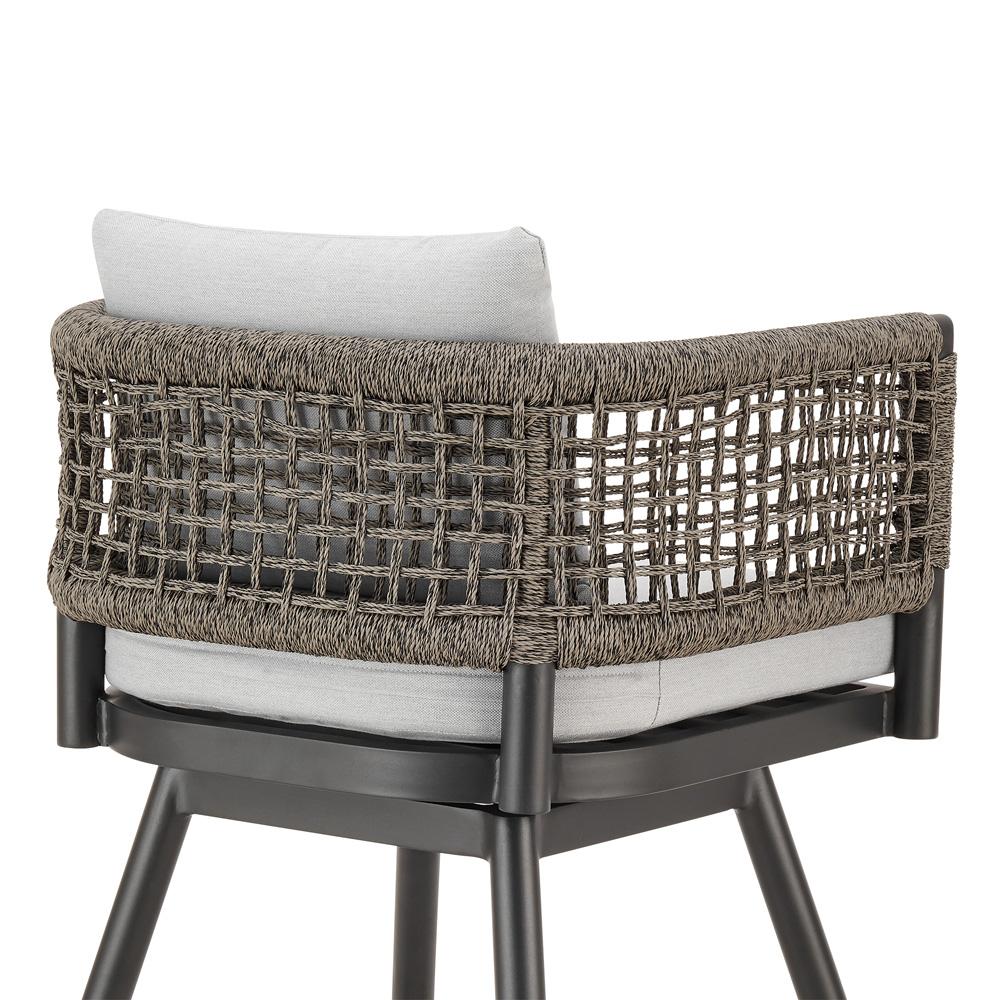 Armen Living - Alegria Outdoor Patio Swivel Counter Stool in Aluminum with Gray Rope and Light Gray Cushions - LCAFSWBABL26 veiw 5