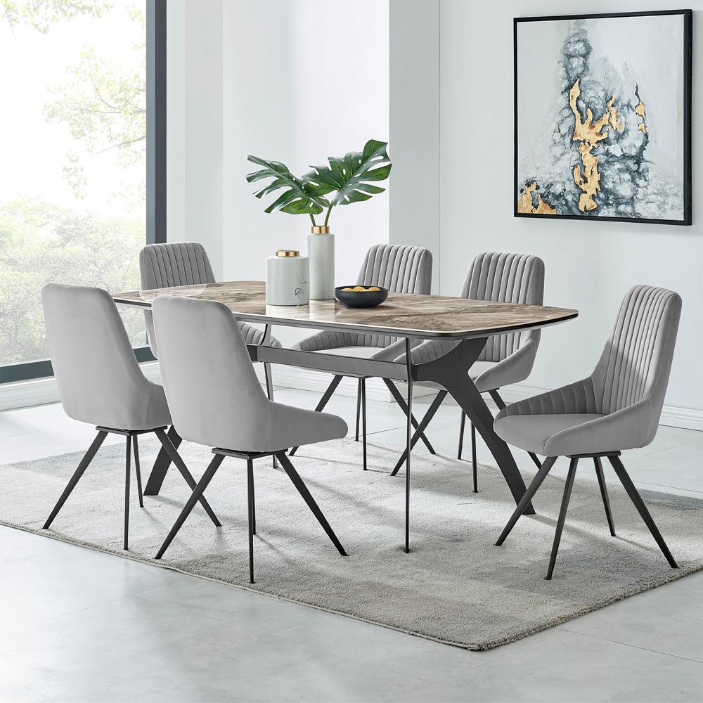 Armen Living Alison Swivel Velvet and Metal Dining Room Chairs - Thumbnail 4