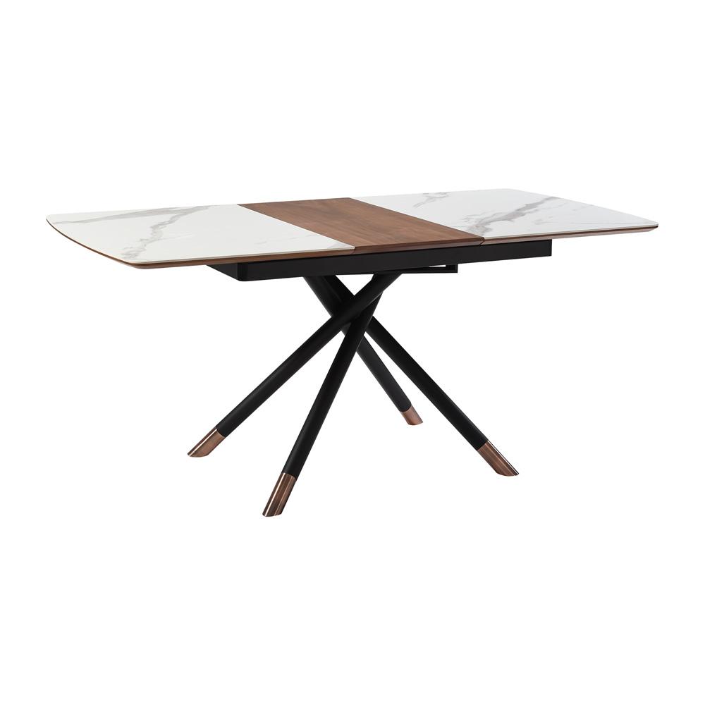 Armen Living - Alora Extendable Dining Table with Light Gray Ceramic and Wood Top and Metal Legs - LCALDIBLKAC veiw 1