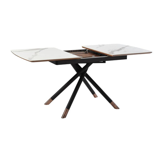Armen Living - Alora Extendable Dining Table with Light Gray Ceramic and Wood Top and Metal Legs - LCALDIBLKAC veiw 2
