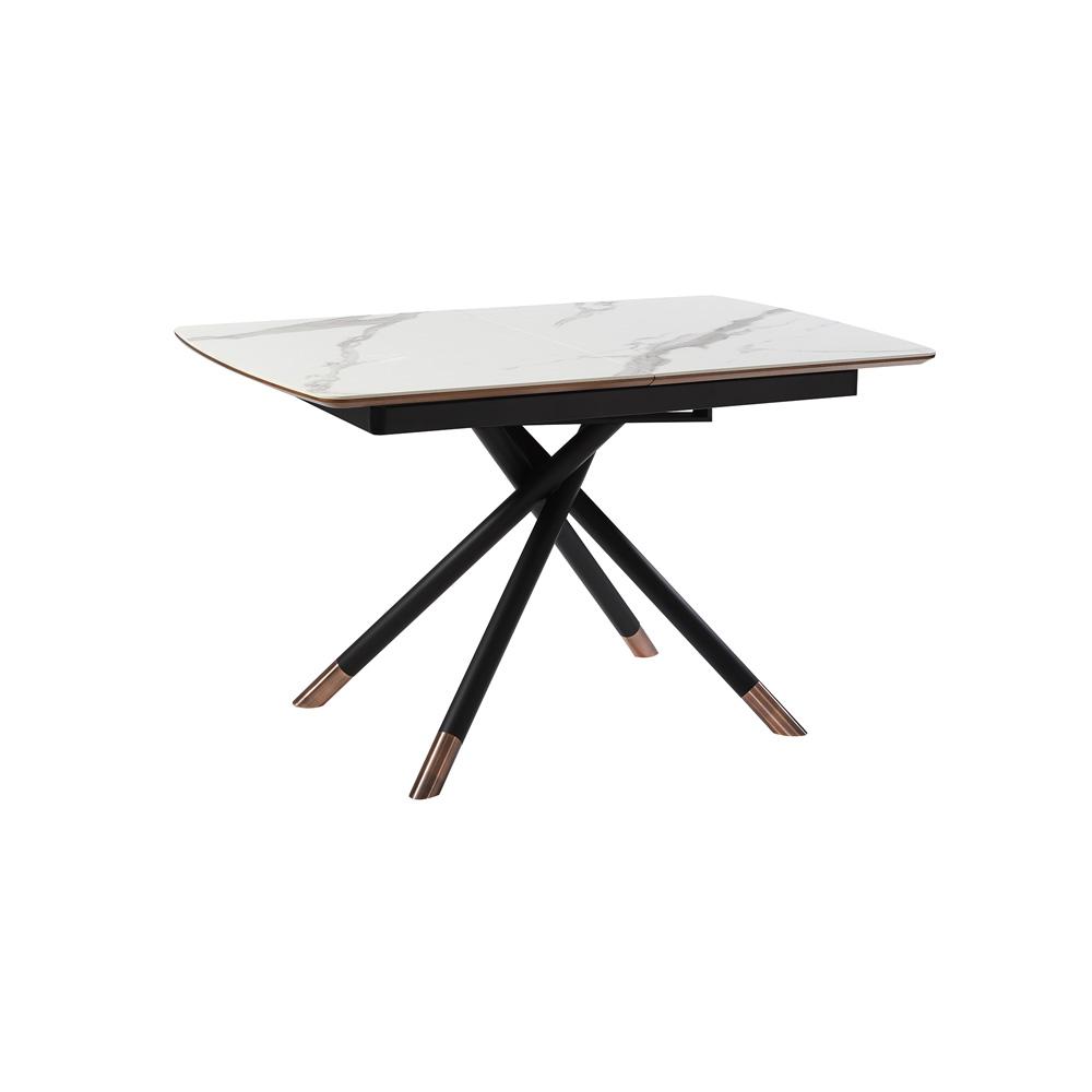 Armen Living - Alora Extendable Dining Table with Light Gray Ceramic and Wood Top and Metal Legs - LCALDIBLKAC veiw 3