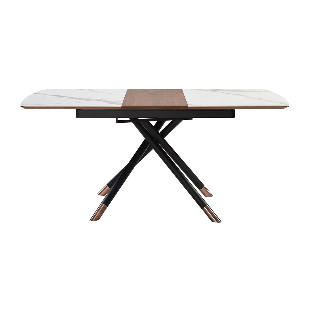 Armen Living - Alora Extendable Dining Table with Light Gray Ceramic and Wood Top and Metal Legs - LCALDIBLKAC veiw 4