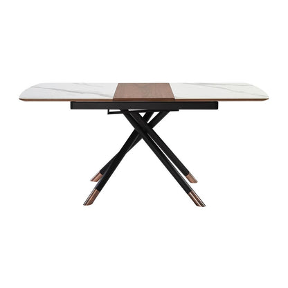 Armen Living - Alora Extendable Dining Table with Light Gray Ceramic and Wood Top and Metal Legs - LCALDIBLKAC veiw 4