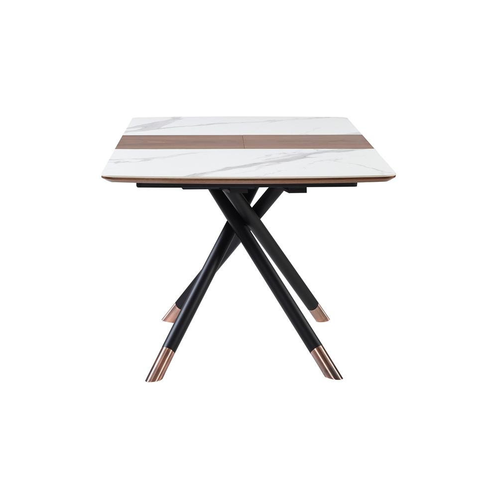 Armen Living - Alora Extendable Dining Table with Light Gray Ceramic and Wood Top and Metal Legs - LCALDIBLKAC veiw 5