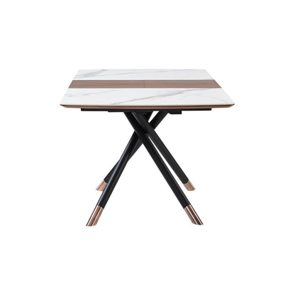 Armen Living - Alora Extendable Dining Table with Light Gray Ceramic and Wood Top and Metal Legs - LCALDIBLKAC veiw 5