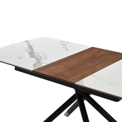 Armen Living - Alora Extendable Dining Table with Light Gray Ceramic and Wood Top and Metal Legs - LCALDIBLKAC veiw 6