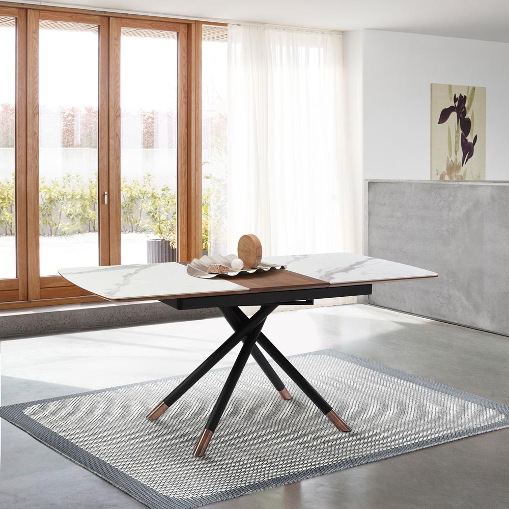 Armen Living - Alora Extendable Dining Table with Light Gray Ceramic and Wood Top and Metal Legs - LCALDIBLKAC veiw 8