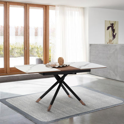Armen Living - Alora Extendable Dining Table with Light Gray Ceramic and Wood Top and Metal Legs - LCALDIBLKAC veiw 8