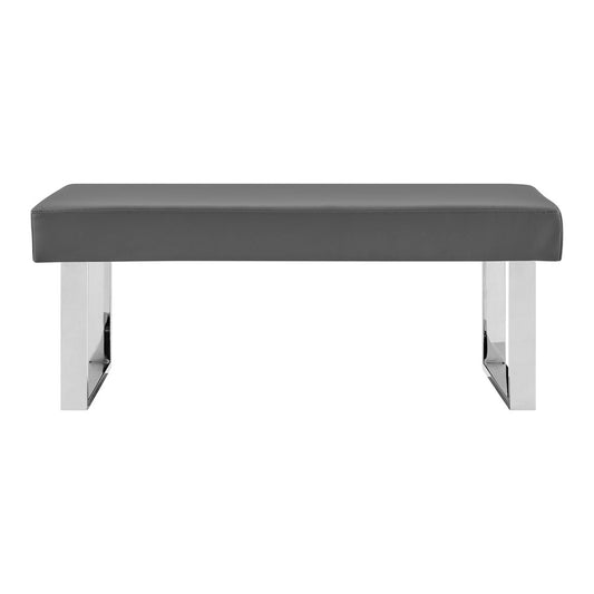 Armen Living  - Amanda Contemporary Dining Bench in Gray Faux Leather and Chrome Finish - LCAMBEGRBCH veiw 1