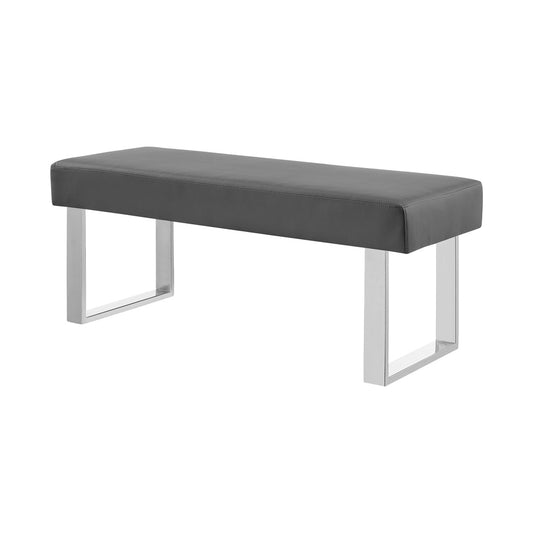 Armen Living  - Amanda Contemporary Dining Bench in Gray Faux Leather and Chrome Finish - LCAMBEGRBCH veiw 2