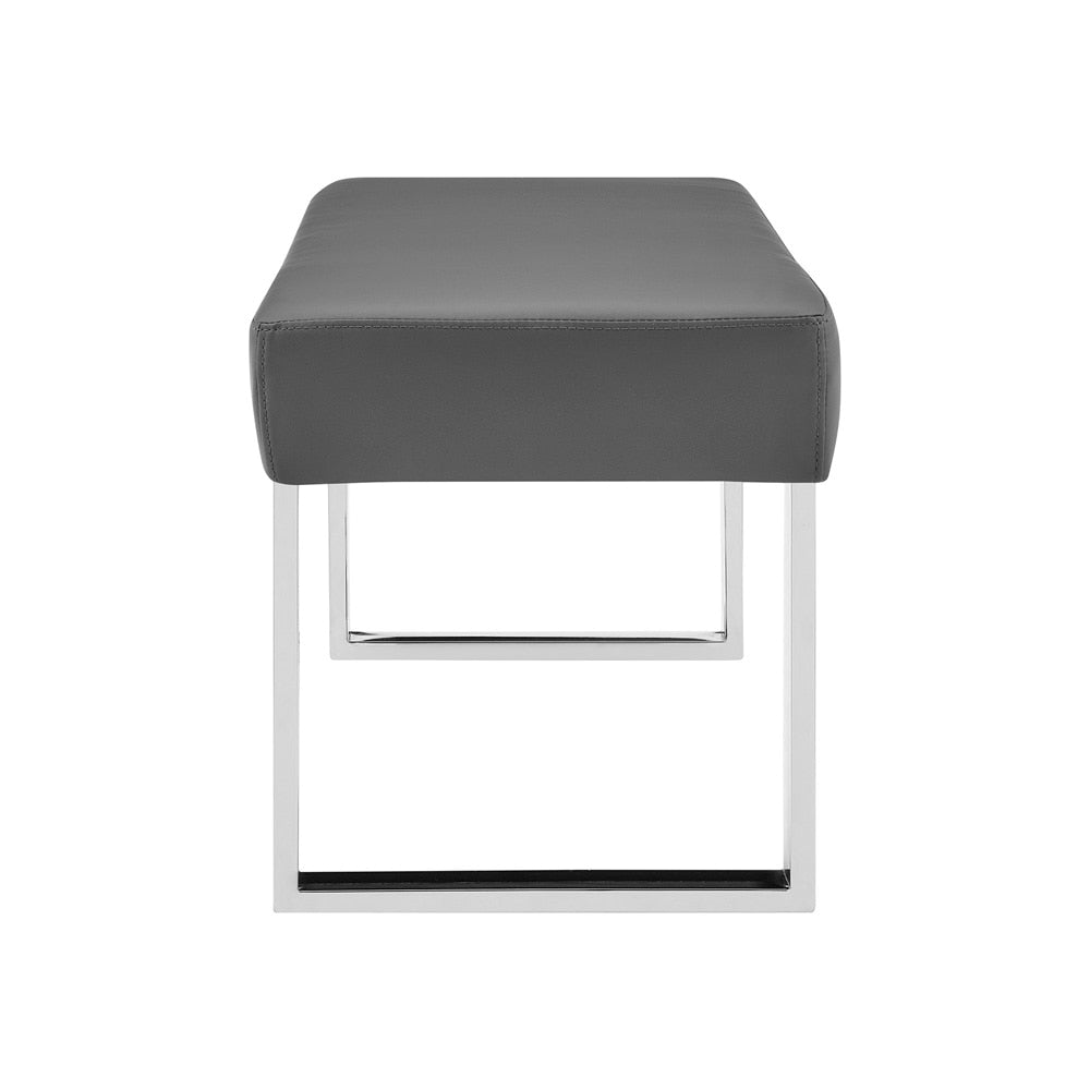Armen Living  - Amanda Contemporary Dining Bench in Gray Faux Leather and Chrome Finish - LCAMBEGRBCH veiw 3