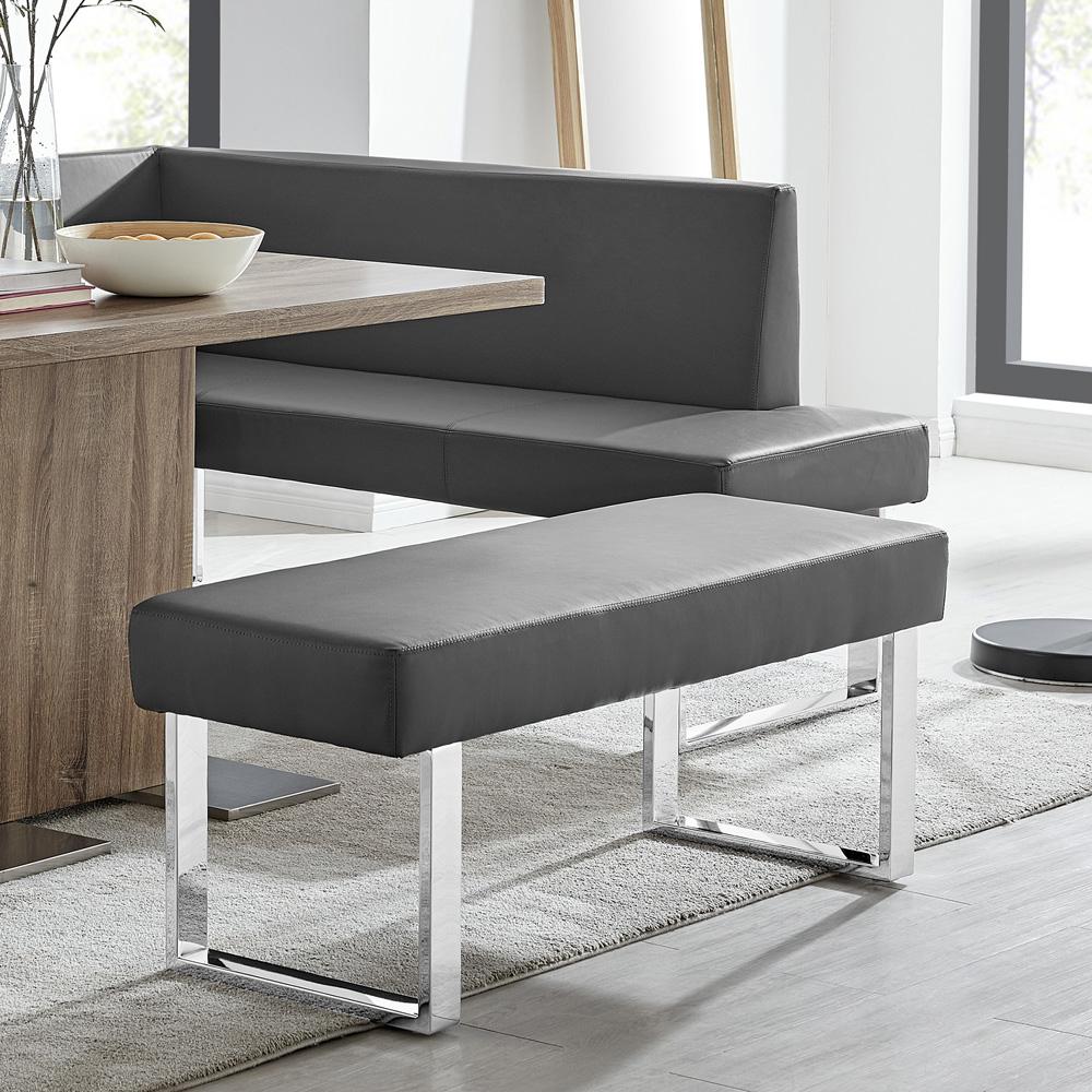 Armen Living  - Amanda Contemporary Dining Bench in Gray Faux Leather and Chrome Finish - LCAMBEGRBCH veiw 6