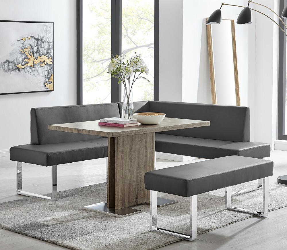 Armen Living  - Amanda Contemporary Dining Bench in Gray Faux Leather and Chrome Finish - LCAMBEGRBCH veiw 7