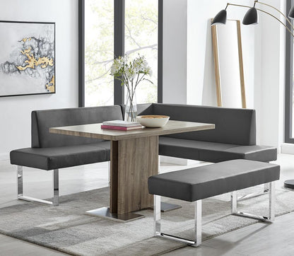 Armen Living  - Amanda Contemporary Dining Bench in Gray Faux Leather and Chrome Finish - LCAMBEGRBCH veiw 7