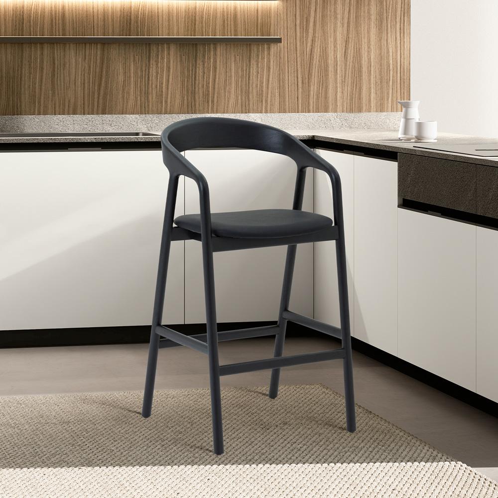 Armen Living - Apache Black Oak Wood and Faux Leather Counter Stool - LCAPBABLK26 veiw 8
