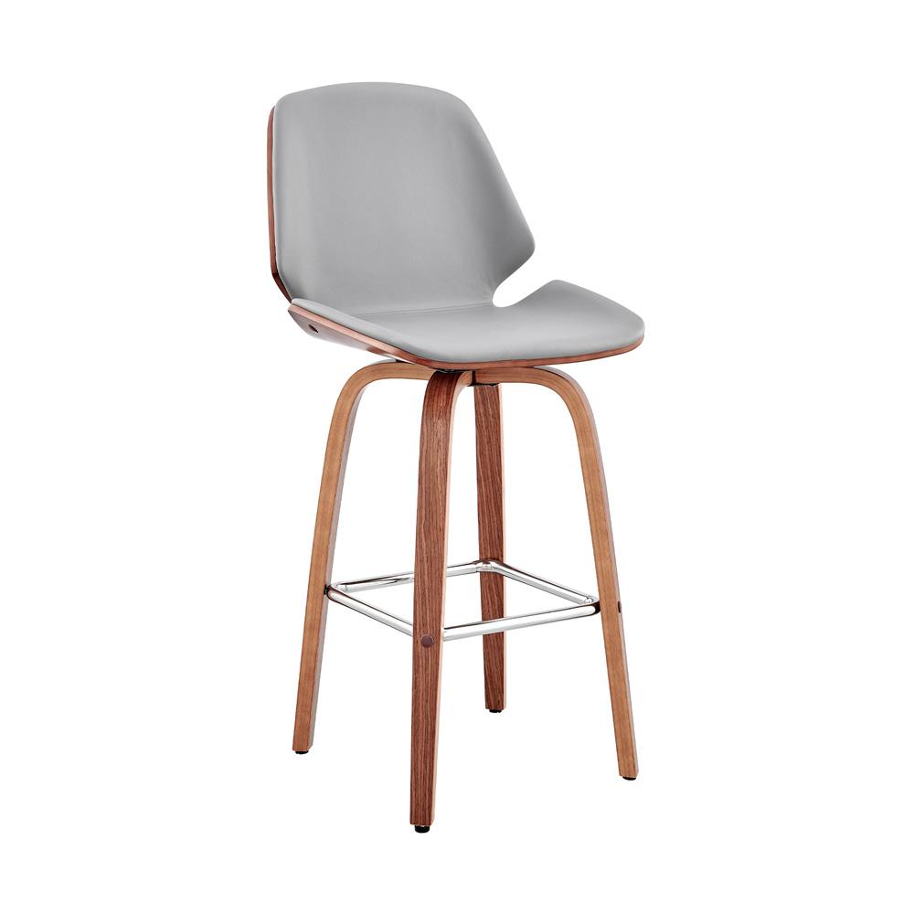 Armen Living  - Arabela 26in Gray Faux Leather and Walnut Wood Swivel Bar Stool - LCAABAWAGR26 veiw 1