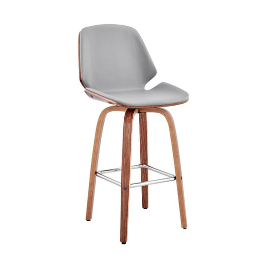 Armen Living  - Arabela 26in Gray Faux Leather and Walnut Wood Swivel Bar Stool - LCAABAWAGR26 veiw 1