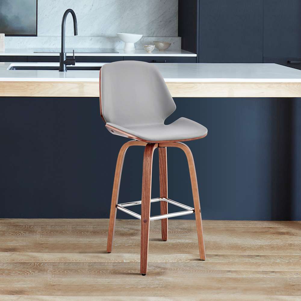 Armen Living  - Arabela 26in Gray Faux Leather and Walnut Wood Swivel Bar Stool - LCAABAWAGR26 veiw 11