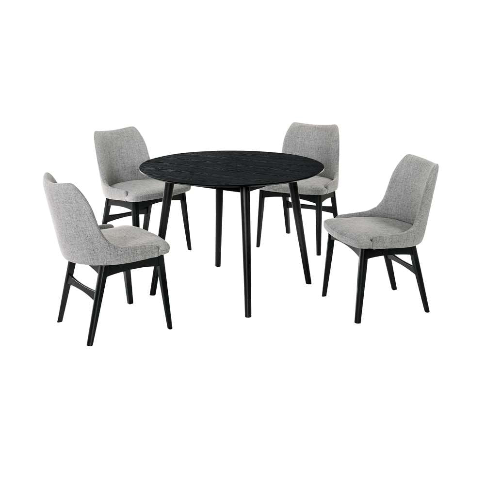 Armen Living - Arcadia and Azalea 42in Round Grey and Black Wood 5 Piece Dining Set - SETARDI5AZBLGR42 veiw 1