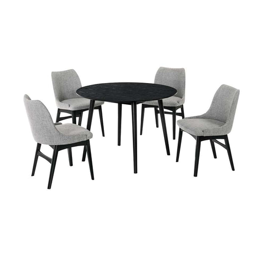 Armen Living - Arcadia and Azalea 42in Round Grey and Black Wood 5 Piece Dining Set - SETARDI5AZBLGR42 veiw 1