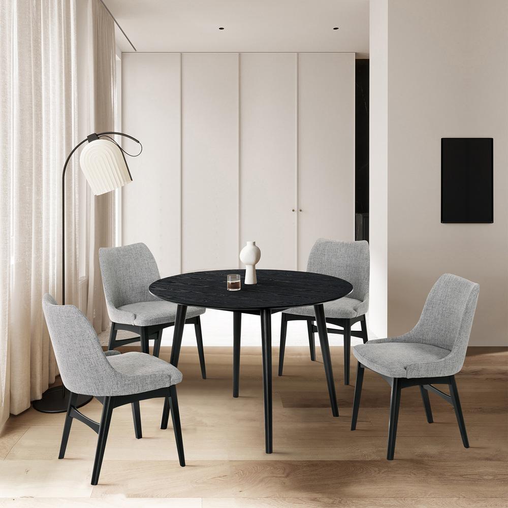 Armen Living - Arcadia and Azalea 42in Round Grey and Black Wood 5 Piece Dining Set - SETARDI5AZBLGR42 veiw 8
