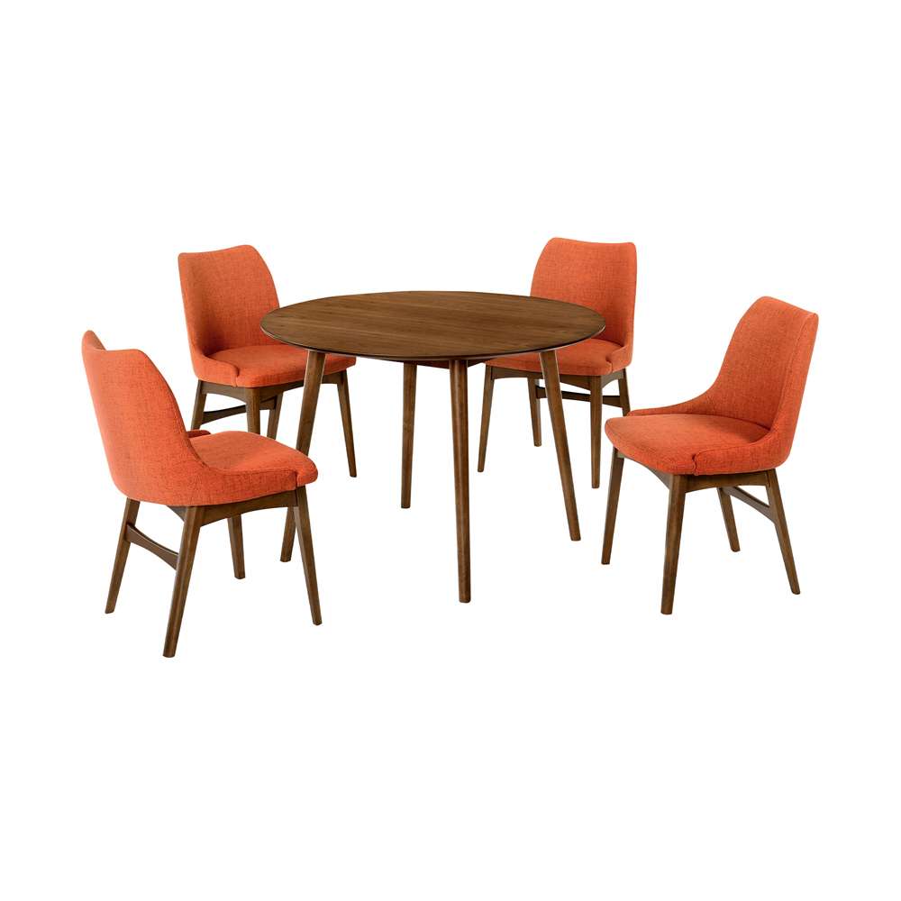 Armen Living - Arcadia and Azalea 42in Round Orange and Walnut Wood 5 Piece Dining Set - SETARDI5AZWAOR42 view 1