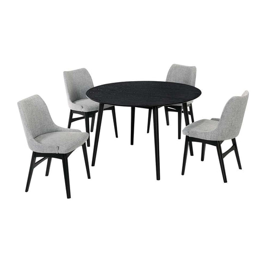 Armen Living - Arcadia and Azalea 48in Round Grey and Black Wood 5 Piece Dining Set - SETARDI5AZBLGR48 veiw 1