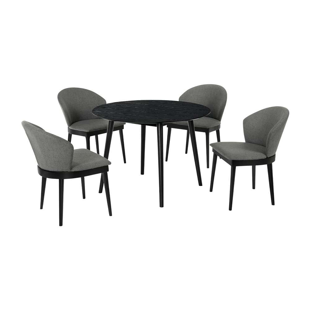Armen Living - Arcadia and Juno 42in Round Charcoal and Black Wood 5 Piece Dining Set - SETARDI5JNBLCH42 veiw 1
