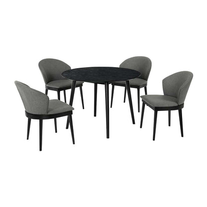 Armen Living - Arcadia and Juno 42in Round Charcoal and Black Wood 5 Piece Dining Set - SETARDI5JNBLCH42 veiw 1