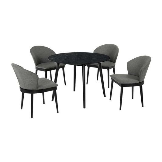 Armen Living - Arcadia and Juno 42in Round Charcoal and Black Wood 5 Piece Dining Set - SETARDI5JNBLCH42 veiw 1