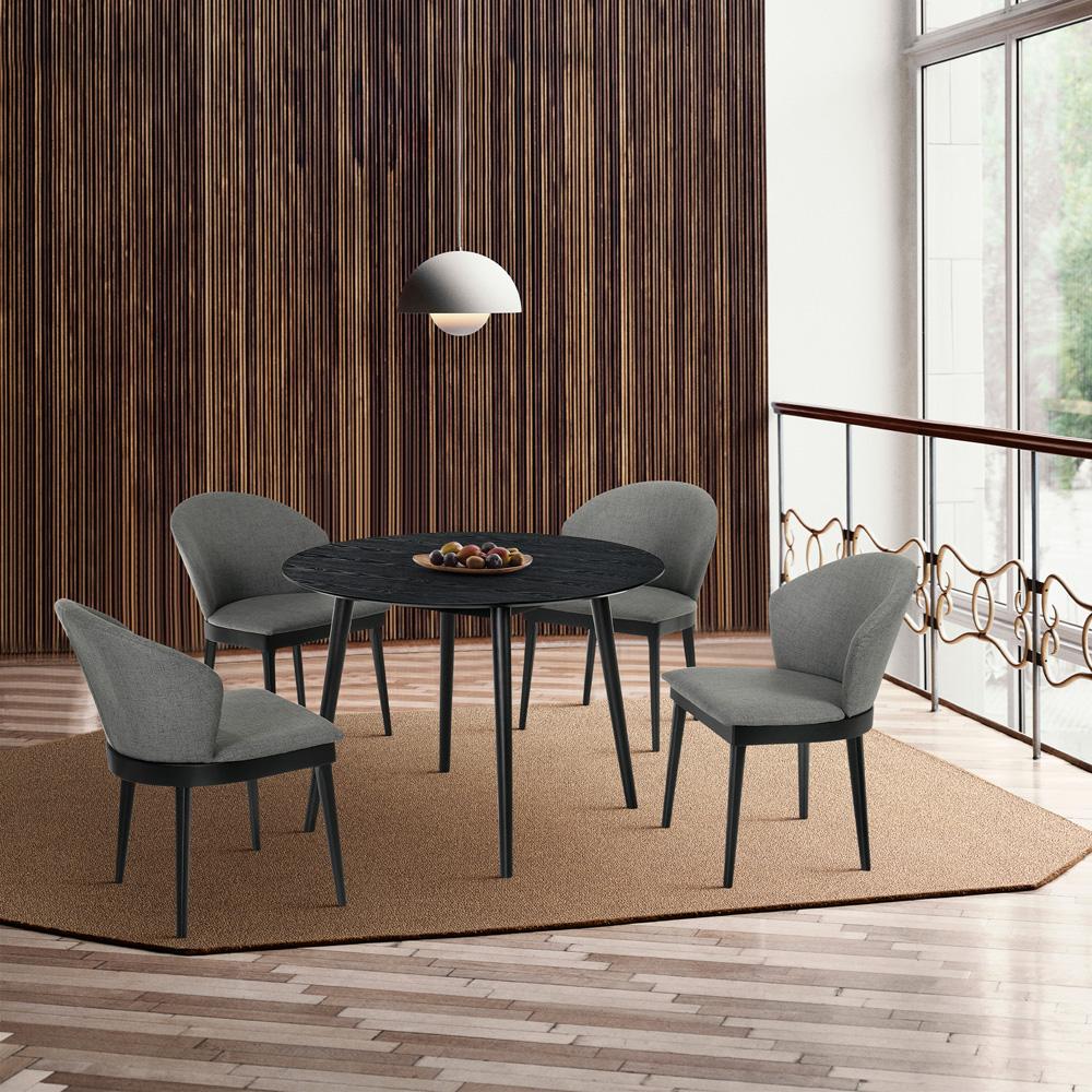 Armen Living - Arcadia and Juno 42in Round Charcoal and Black Wood 5 Piece Dining Set - SETARDI5JNBLCH42 veiw 8