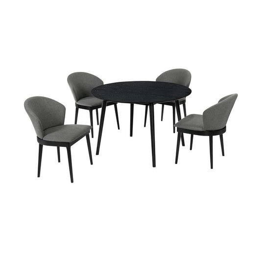 Armen Living - Arcadia and Juno 48in Round Charcoal and Black Wood 5 Piece Dining Set - SETARDI5JNBLCH48 veiw 1
