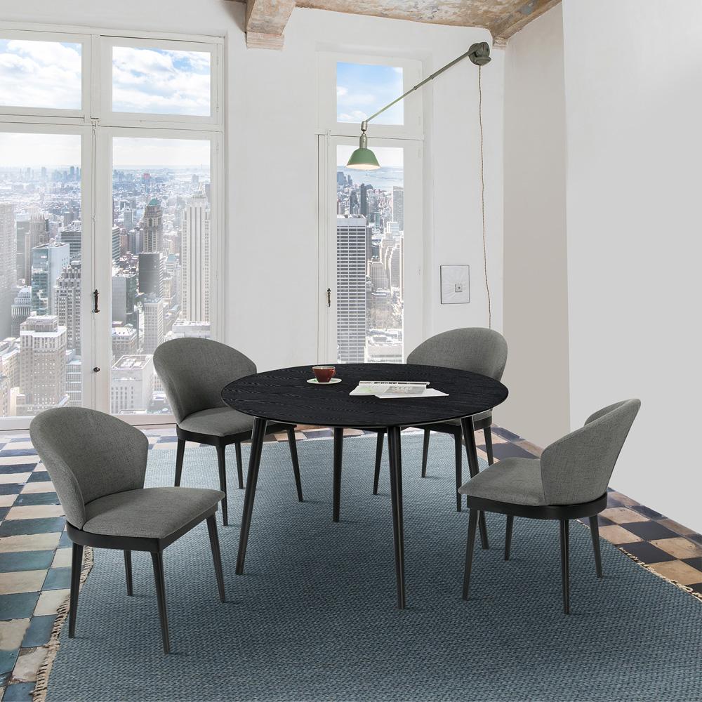 Armen Living - Arcadia and Juno 48in Round Charcoal and Black Wood 5 Piece Dining Set - SETARDI5JNBLCH48 veiw 8