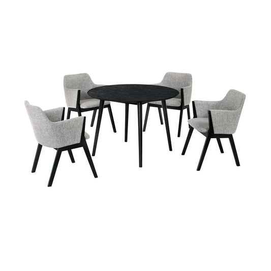Armen Living - Arcadia and Renzo 42in Round Grey and Black Wood 5 Piece Dining Set - SETARDI5REBLGR42 veiw 1