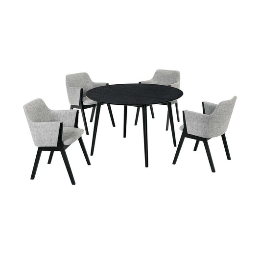 Armen Living - Arcadia and Renzo 48in Round Grey and Black Wood 5 Piece Dining Set - SETARDI5REBLGR48 veiw 1