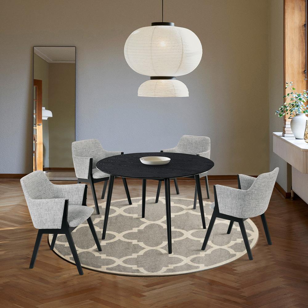 Armen Living - Arcadia and Renzo 48in Round Grey and Black Wood 5 Piece Dining Set - SETARDI5REBLGR48 veiw 8