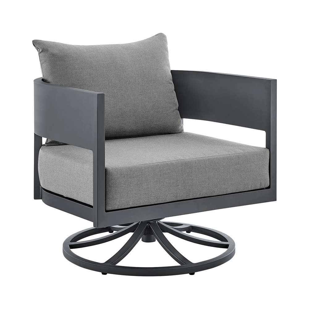 Armen Living - Argiope 3 Piece Patio Outdoor Swivel Seating Set in Dark Grey Aluminum with Grey Cushions - 840254332638 veiw 2