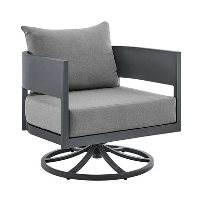 Armen Living - Argiope 3 Piece Patio Outdoor Swivel Seating Set in Dark Grey Aluminum with Grey Cushions - 840254332638 veiw 2