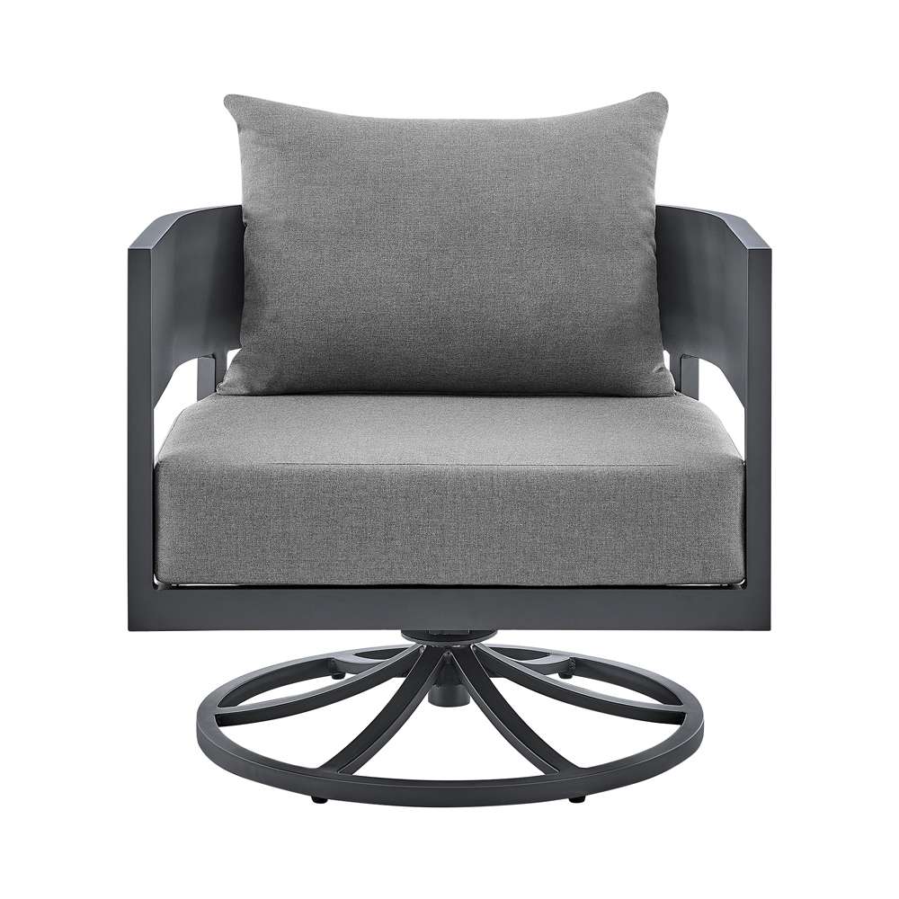 Armen Living - Argiope 3 Piece Patio Outdoor Swivel Seating Set in Dark Grey Aluminum with Grey Cushions - 840254332638 veiw 3